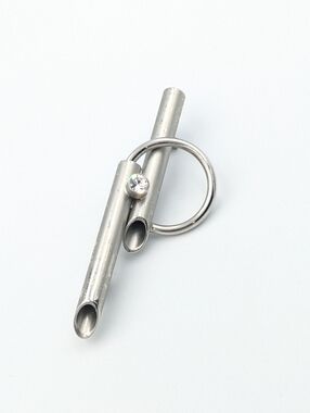 Vintage silver tone modernist tubular brooch pin brutalist rhinestone